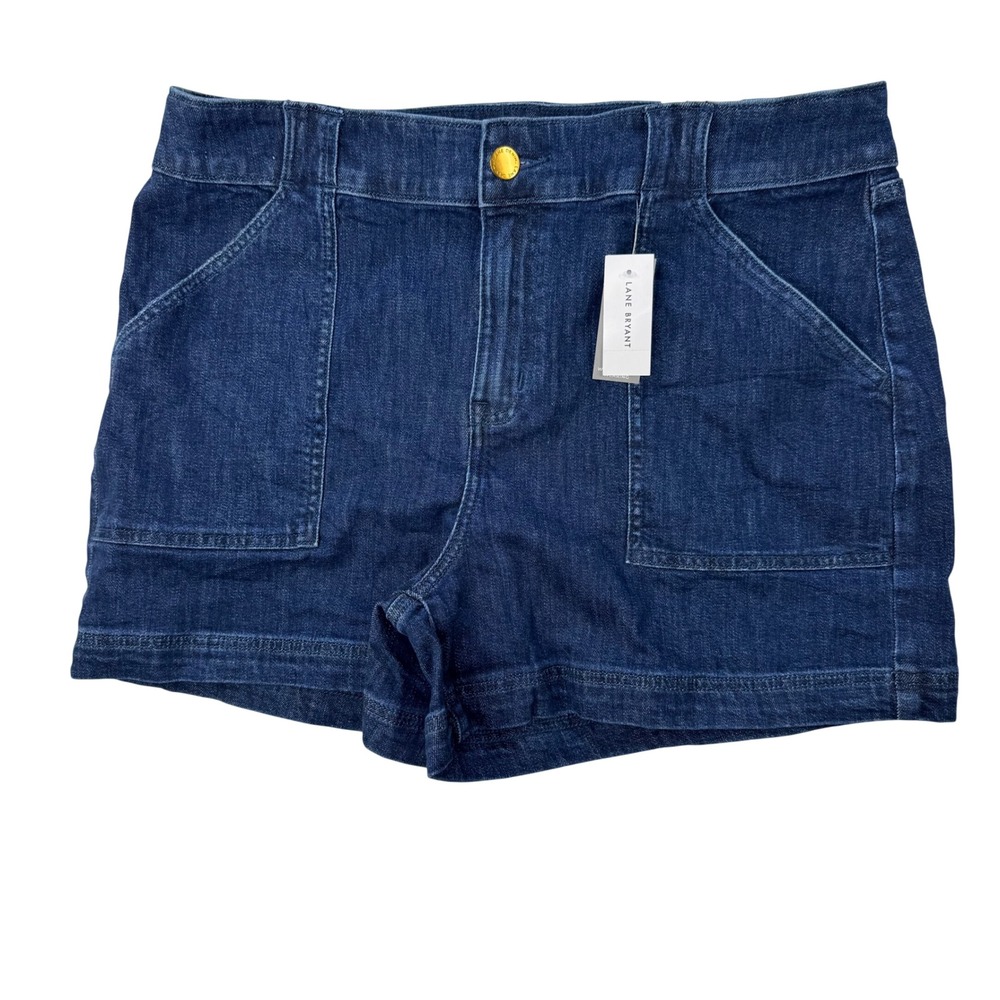 Lane Bryant Denim Shorts Women 16 Dark Wash High Rise‎ Utility Patch Pocket NEW